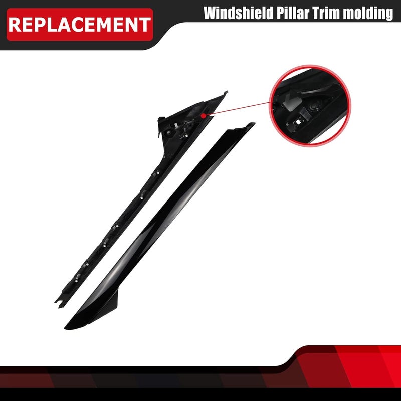 FEXON طقم تزيين عمود الزجاج الأمامي الخارجي والداخلي الجانبي الأيسر متوافق مع فورد إكسبلورر 2011 2012 2013 2014 2015 2016 2017 2018 2019 يستبدل 926-450 (يسار 2 قطعة، أسود لامع) - Image 4